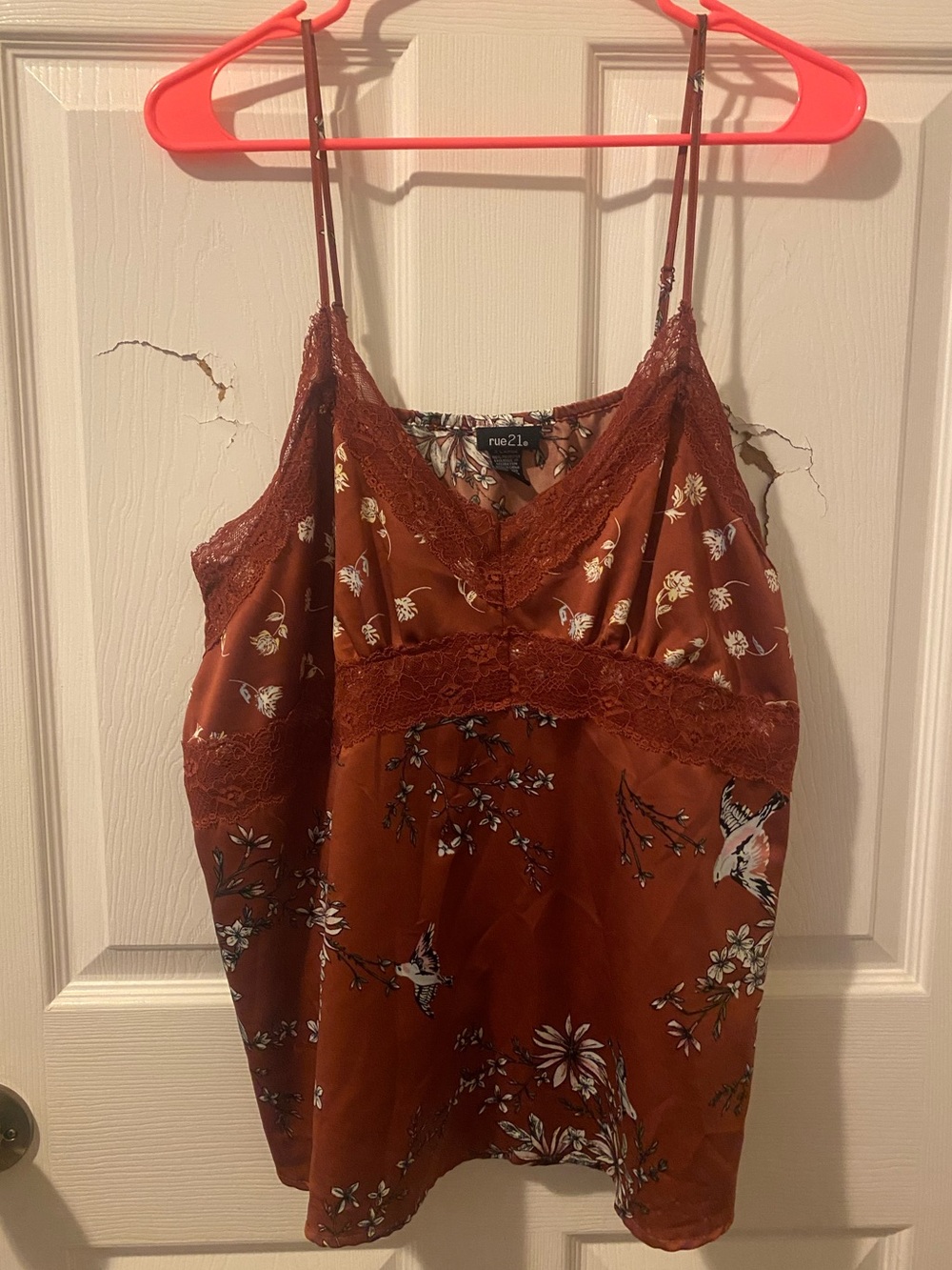 Rue21 Burnt Orange Floral Lace-Trim Camisole